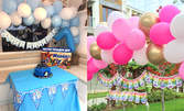 Украса за детски рожден ден с балони и парти колона с микрофони, плюс аранжиране
