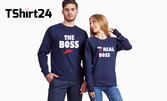 Комплект тъмносини блузи за двойки: The Boss - The Real Boss