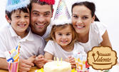 Семеен пакет за рожден ден - с хапване, напитки, парти украса, аниматор и фото торта