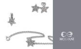 Комплект сребърни бижута "Звезден миг" - гривна, обеци и висулка с естествени цирконии