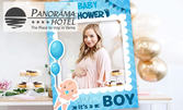Куверт за парти Baby shower - за разкриване пола на бебе, със сладка маса, шоколадов фонтан и шампанско, плюс украса на ресторанта
