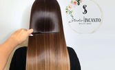 Ръчно полиране на коса с ножица - без или със възстановяваща терапия за суха коса с ампула, почистваща пилинг-кал и оформяне със сешоар