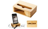 Стойка за телефон от естествен бамбук с усилвател за звука