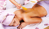 Релаксиращ масаж за подобряване кръвообръщението на цяло тяло, плюс масаж с мед на гръб