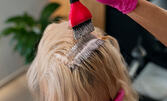 Боядисване на корени, плюс луксозна терапия за коса с див хавайски джинджифил и стайлинг със сешоар