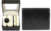 Елегантен комплект Montine с дамски часовник и 2 гривни с IP покритие, плюс мъжки портфейл от естествена кожа