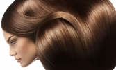 Полиране на коса с полировчик за премахване на цъфтящите крайчета или трайно изправяне с кератин и колаген