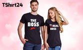 Тениски за двойка The Boss и The Real Boss - в черно и в размер по избор
