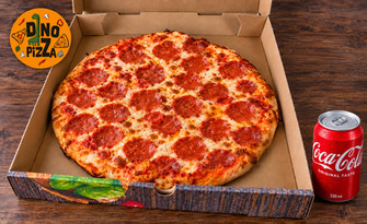 Средна пица по избор, плюс кен Coca-Cola, от Dino Pizza