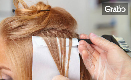 Боядисване на коса с боя на клиента, плюс подстригване и оформяне със сешоар