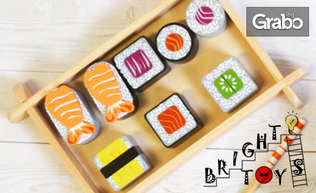 Зарадвай малкия кулинарен шеф вкъщи! Дървен комплект "Вкусно суши"
