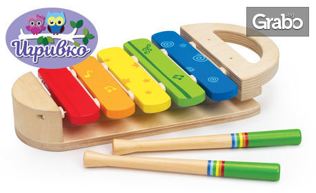 Детска дървена играчка Hape - многоцветен дървен ксилофон