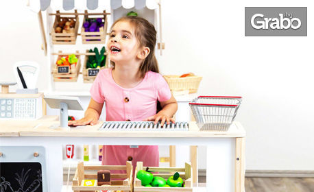 Детски дървен комплект за игра Small Foot 2в1 - магазин и кухня