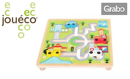Подарък за детето! Дървен лабиринт с логическа игра Jouéco - Градът или Ферма
