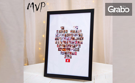 Колаж от снимки на клиента във формата на сърце - в рамка или върху канава