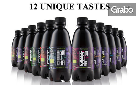 Здравословна напитка: 12 бутилки био комбуча - микс от вкусове