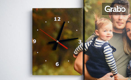 Персонализиран подарък! Канава в 3 части - със стенен часовник и снимка на клиента