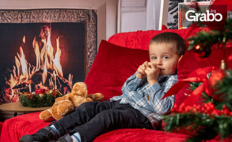 Коледна фотосесия за домашен любимец и цялото семейство с 10, 15 или 20 обработени кадъра на 3 декора и възможност за календари или албум