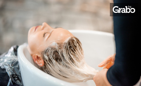 Диагностика на коса, масажно измиване, маска или хиалуронова терапия със студена преса и оформяне със сешоар