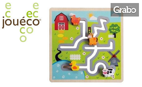 Подарък за детето! Дървен лабиринт с логическа игра Jouéco - Градът или Ферма