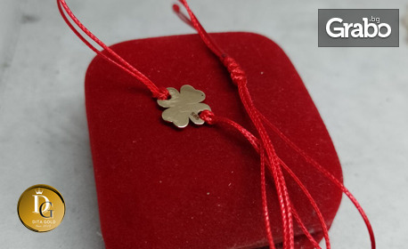 Запази българската народна традиция: подари гривна с червен конец и златен елемент от 14К злато, с възможност за лазерно гравиране