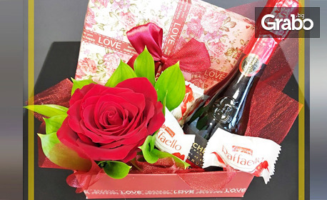 Романтика и красота за Свети Валентин: Букет "Нежност" или луксозно аранжирани кутии с рози, сладки изкушения и възможност за вино