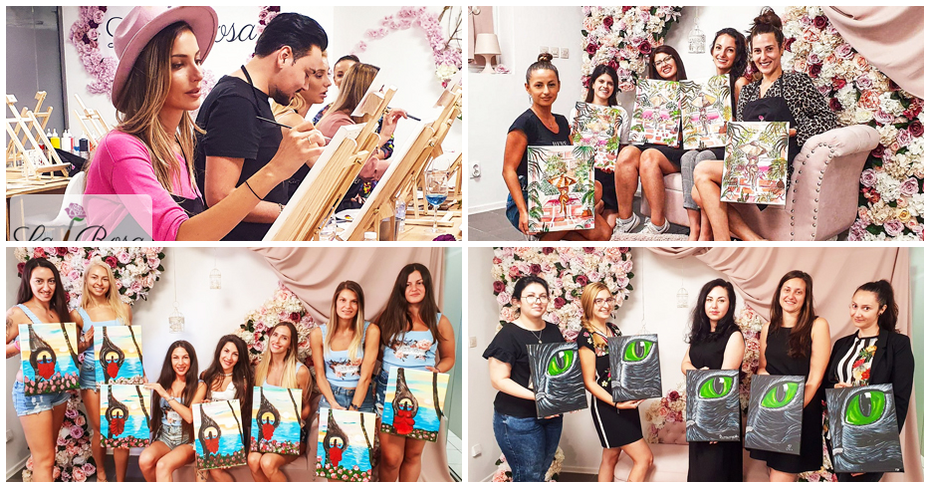 Творческа вечер: 3 часа рисуване върху платно, плюс 2 чаши вино и минерална вода, от La Rosa – Art & Wine