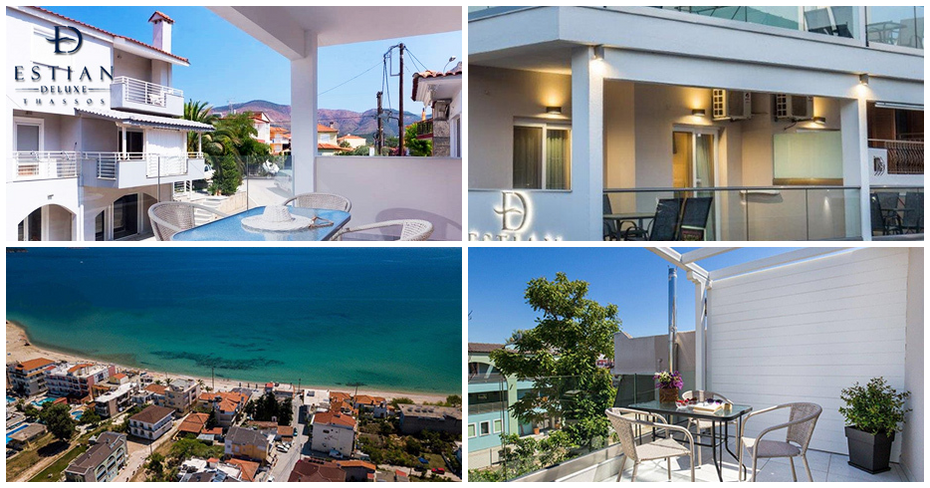 До края на Май на остров Тасос: 2 или 3 нощувки в студио, апартамент или мезонет, от Estian Deluxe, Лименария До края на Май на остров Тасос: 2 или 3 нощувки в студио, апартамент или мезонет, от Estian Deluxe, Лименария